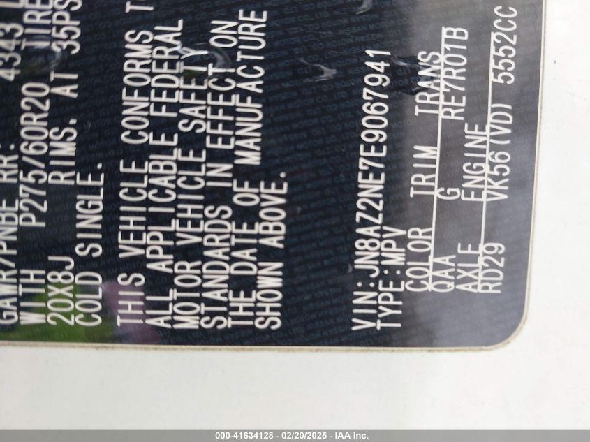 2014 Infiniti Qx80 VIN: JN8AZ2NE7E9067941 Lot: 41634128