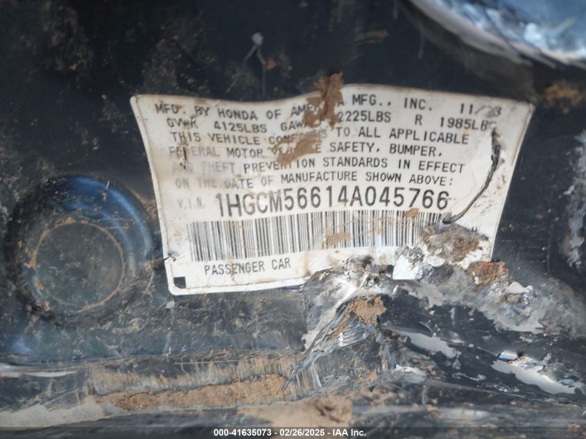 2004 Honda Accord 2.4 Ex VIN: 1HGCM56614A045766 Lot: 41635073