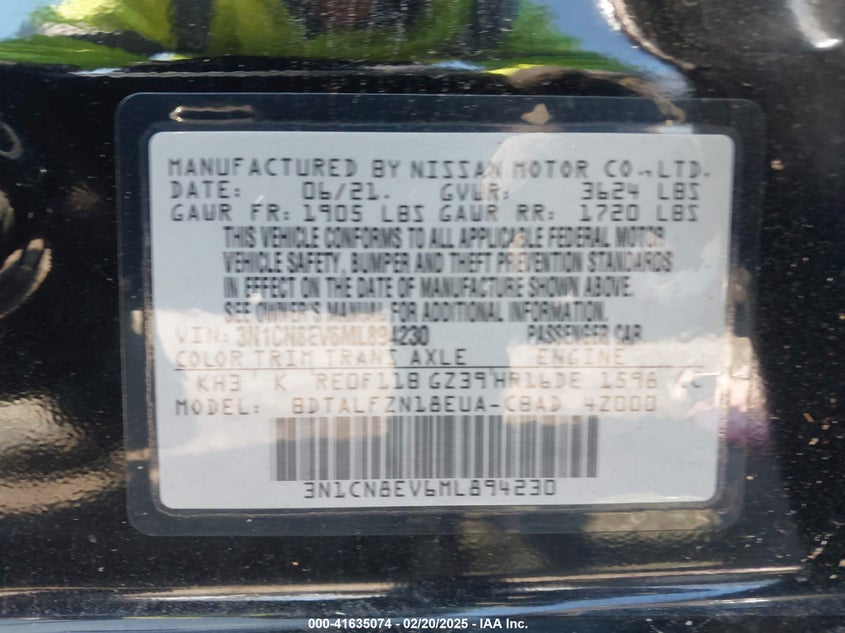 2021 NISSAN VERSA SV XTRONIC CVT - 3N1CN8EV6ML894230