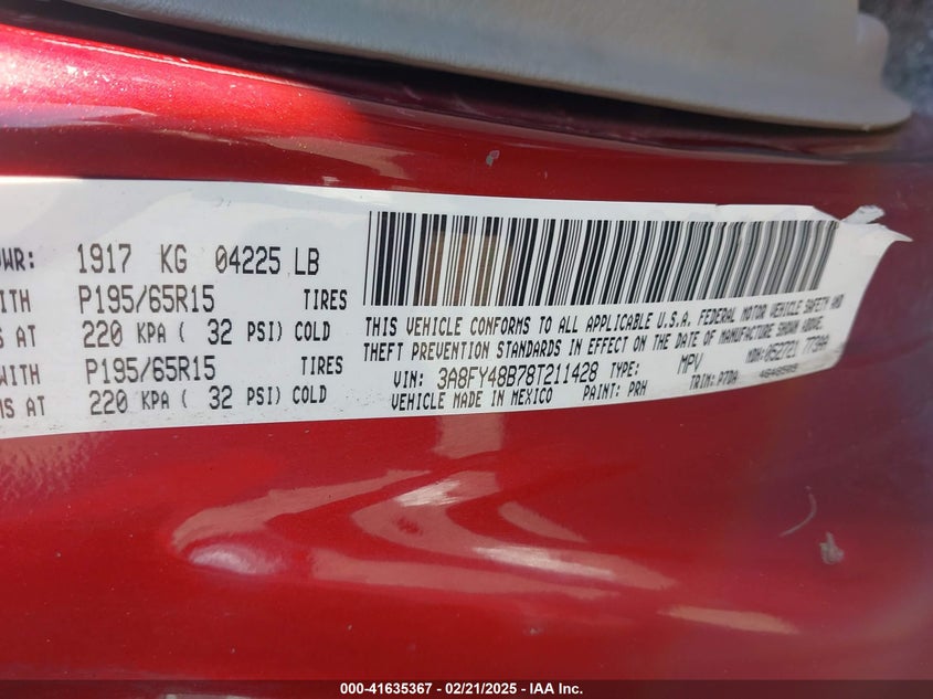 2008 CHRYSLER PT CRUISER VIN: 3A8FY48B78T211428