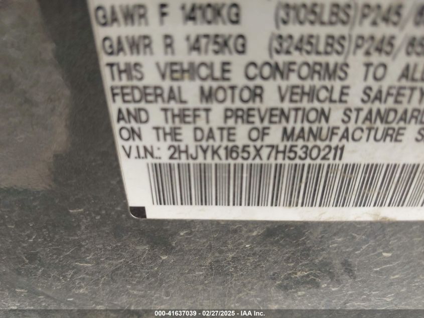 2007 Honda Ridgeline Rtl VIN: 2HJYK165X7H530211 Lot: 41637039
