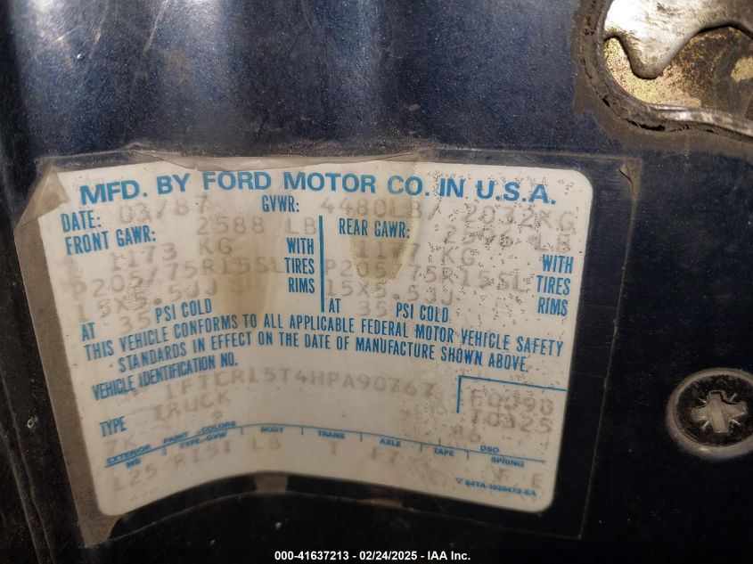 1987 Ford Ranger Super Cab VIN: 1FTCR15T4HPA90767 Lot: 41637213
