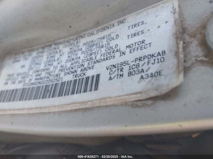 2002 Toyota Tacoma Prerunner V6 VIN: 5TEGN92N02Z052521 Lot: 41638271