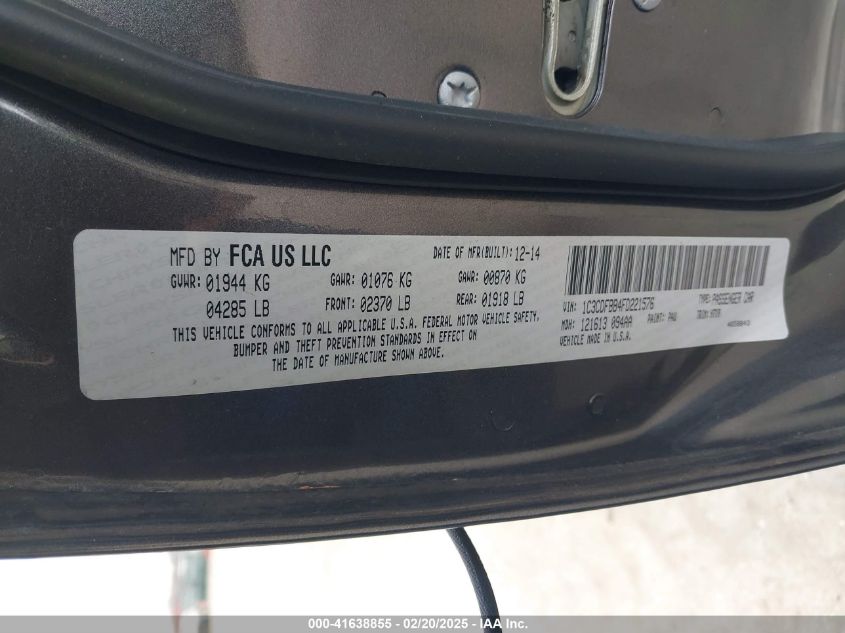 2015 Dodge Dart Sxt VIN: 1C3CDFBB4FD221576 Lot: 41638855