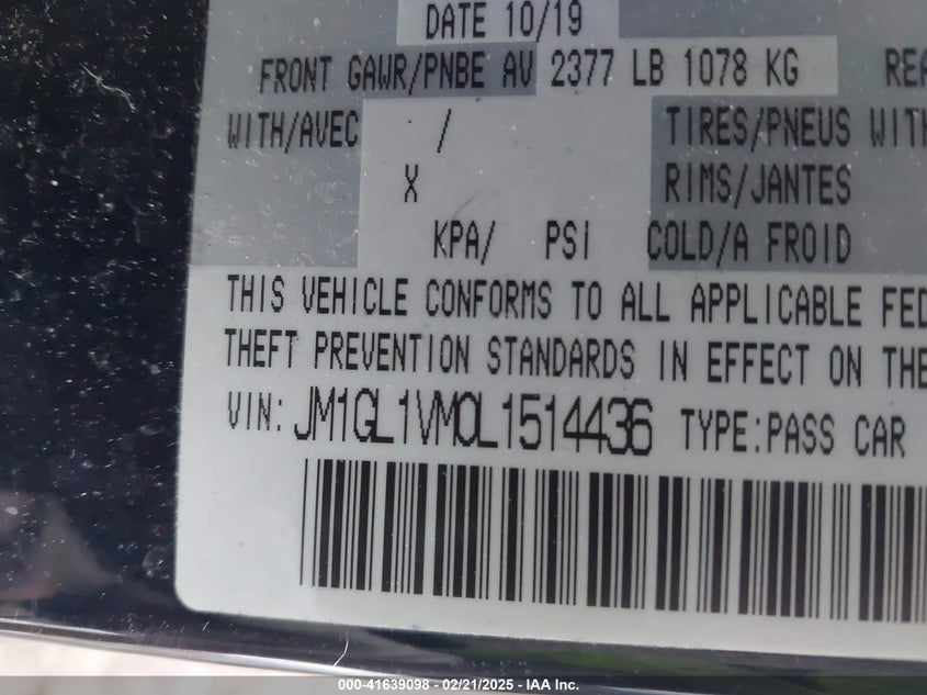 2020 MAZDA MAZDA6 TOURING - JM1GL1VM0L1514436