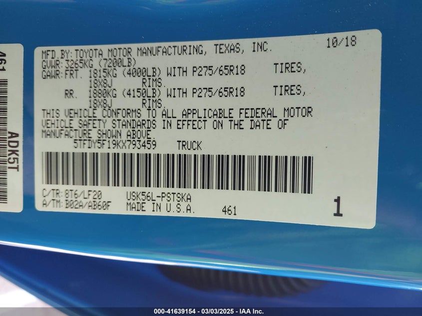 2019 TOYOTA TUNDRA TRD PRO 5.7L V8 - 5TFDY5F19KX793459