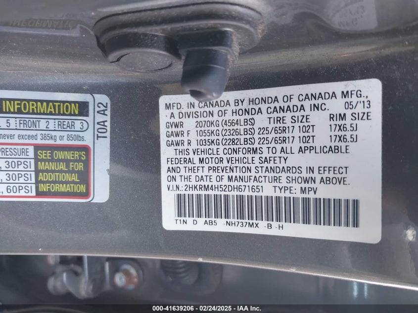 2013 HONDA CR-V EX - 2HKRM4H52DH671651