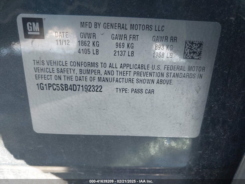 2013 CHEVROLET CRUZE 1LT AUTO - 1G1PC5SB4D7192322