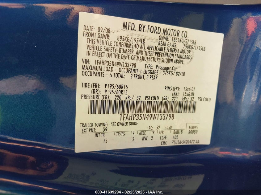 2009 FORD FOCUS VIN: 1FAHP35N49W133798
