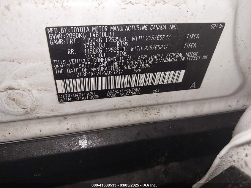 2019 TOYOTA RAV4 XLE - 2T3P1RFV4KW023217