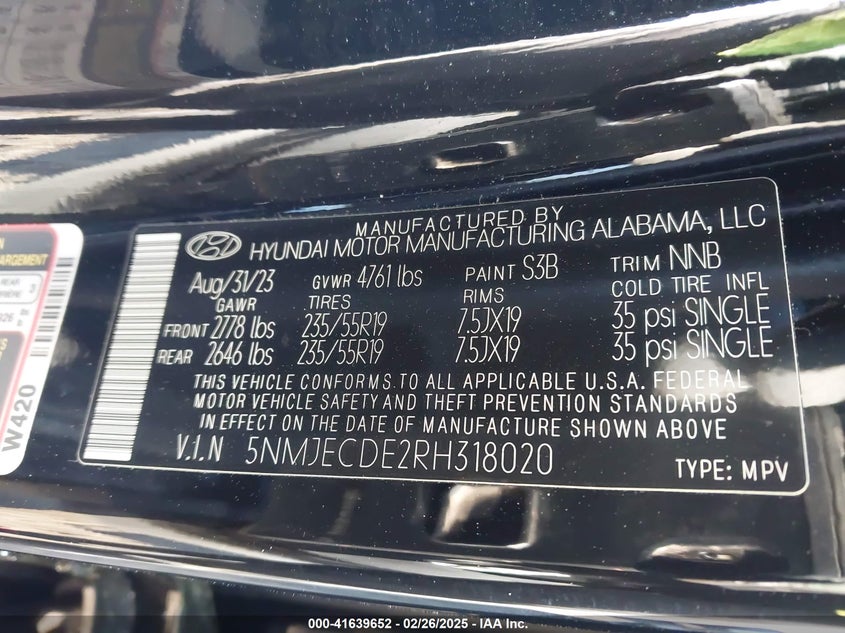 2024 HYUNDAI TUCSON VIN: 5NMJECDE2RH318020