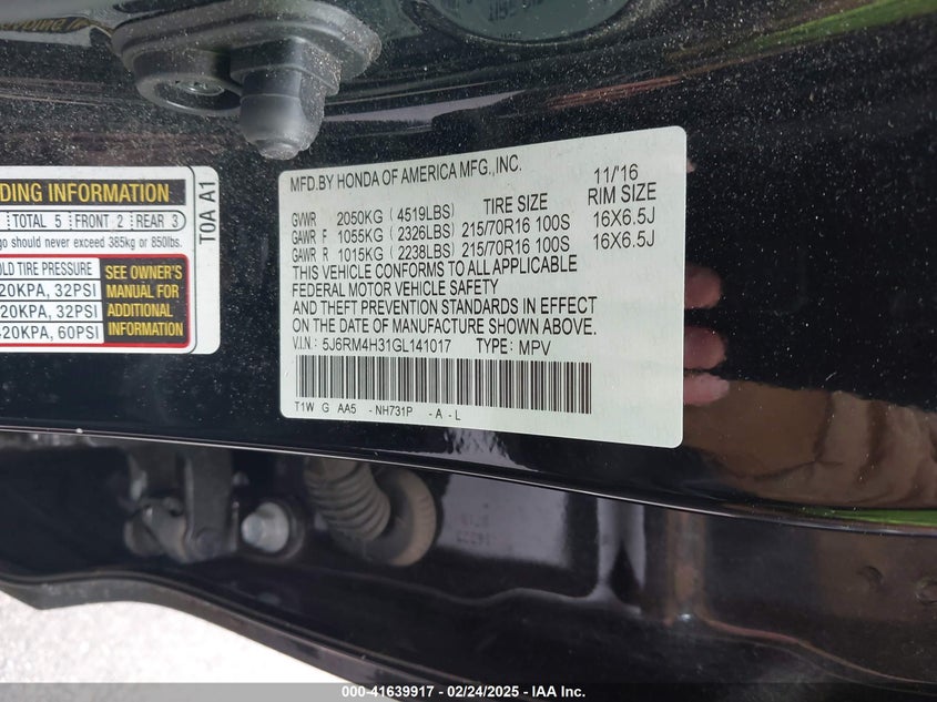 2016 HONDA CR-V LX - 5J6RM4H31GL141017