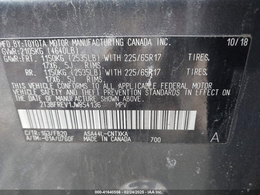 2018 TOYOTA RAV4 LE - 2T3BFREV1JW854136