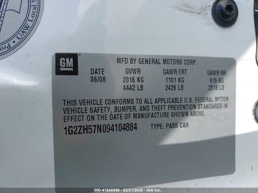 2009 PONTIAC G6 VIN: 1G2ZH57N094104884