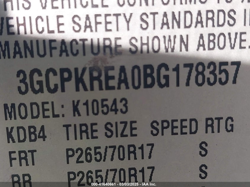 2011 CHEVROLET SILVERADO 1500 VIN: 3GCPKREA0BG178357