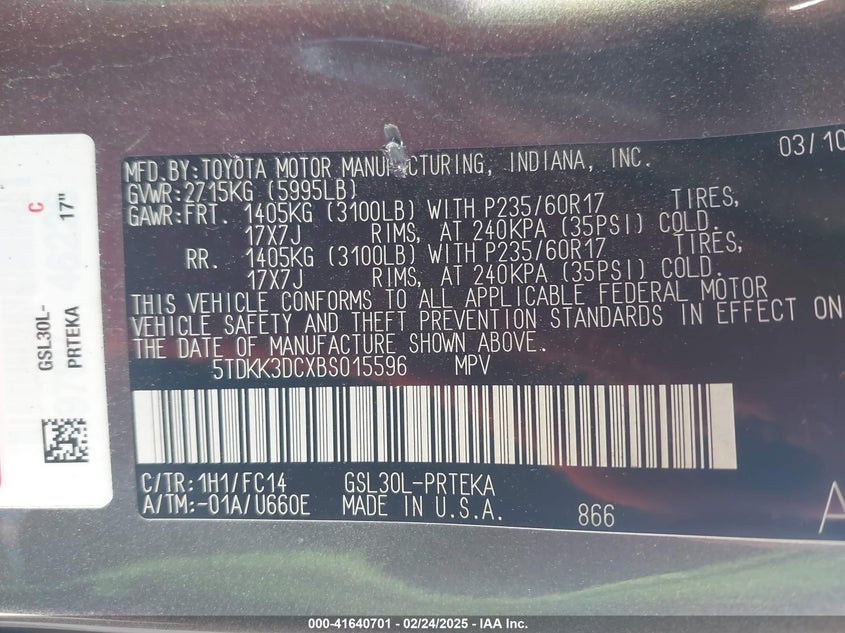 2011 Toyota Sienna Le V6 VIN: 5TDKK3DCXBS015596 Lot: 41640701