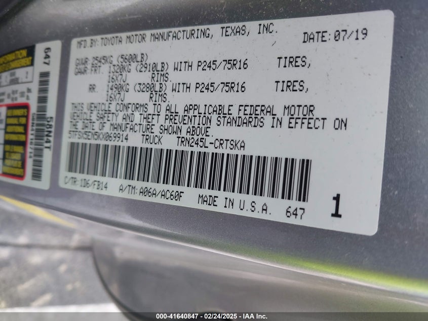 2019 TOYOTA TACOMA SR - 5TFSX5EN5KX069914