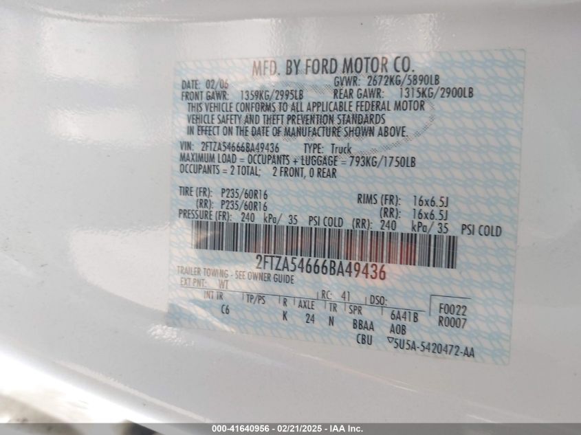 2006 Ford Freestar VIN: 2FTZA54666BA49436 Lot: 41640956