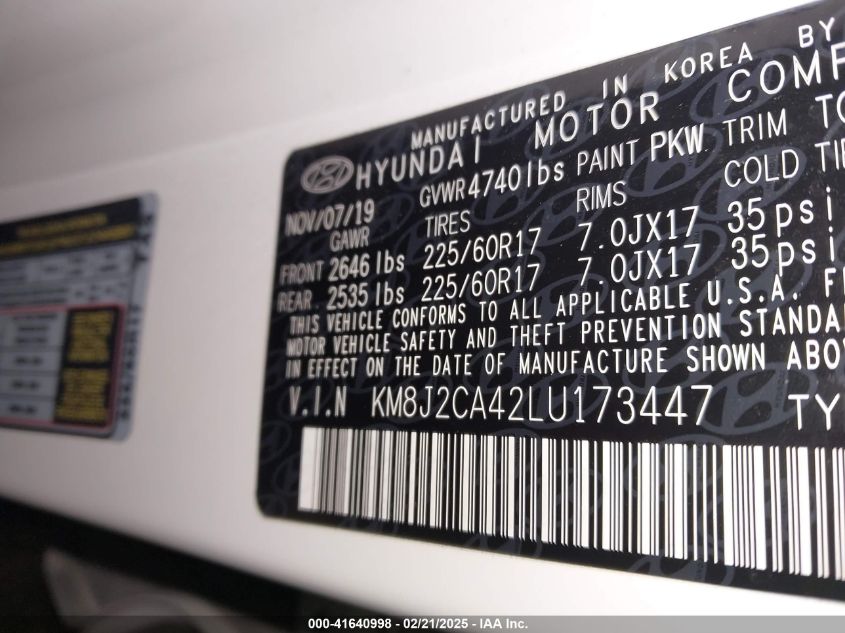 2020 HYUNDAI TUCSON SE - KM8J2CA42LU173447