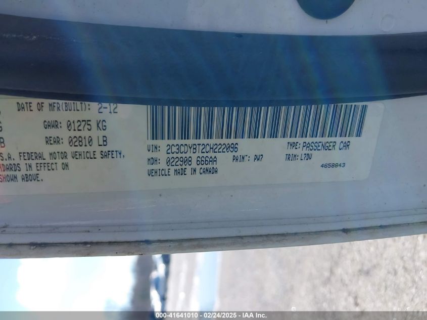 2012 Dodge Challenger R/T VIN: 2C3CDYBT2CH222096 Lot: 41641010