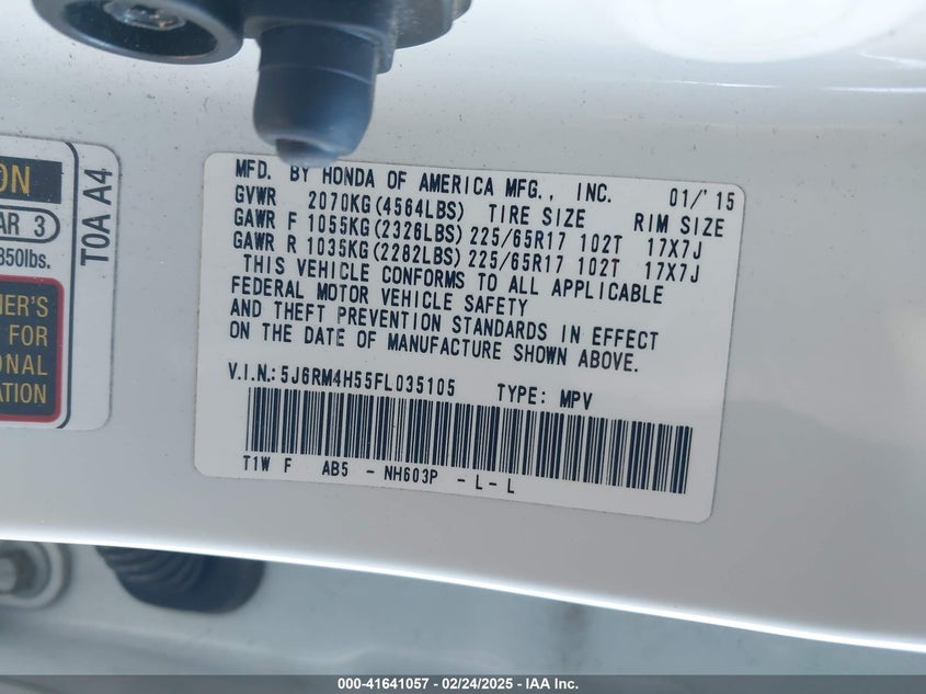 2015 HONDA CR-V EX - 5J6RM4H55FL035105