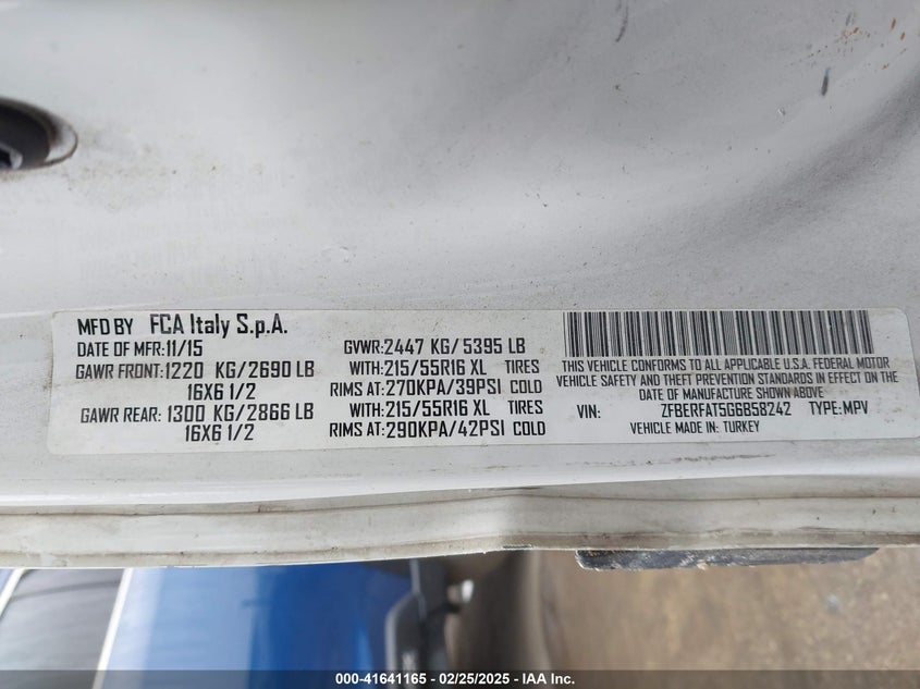 2016 RAM PROMASTER CITY TRADESMAN - ZFBERFAT5G6B58242