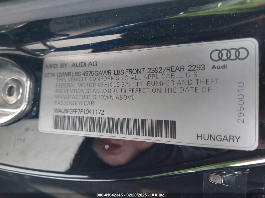 2015 Audi A3 2.0T Premium VIN: WAUBFGFF7F1041172 Lot: 41642345