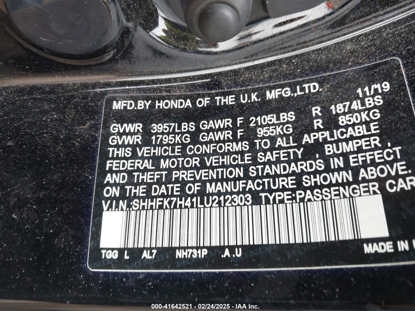 2020 HONDA CIVIC SPORT - SHHFK7H41LU212303