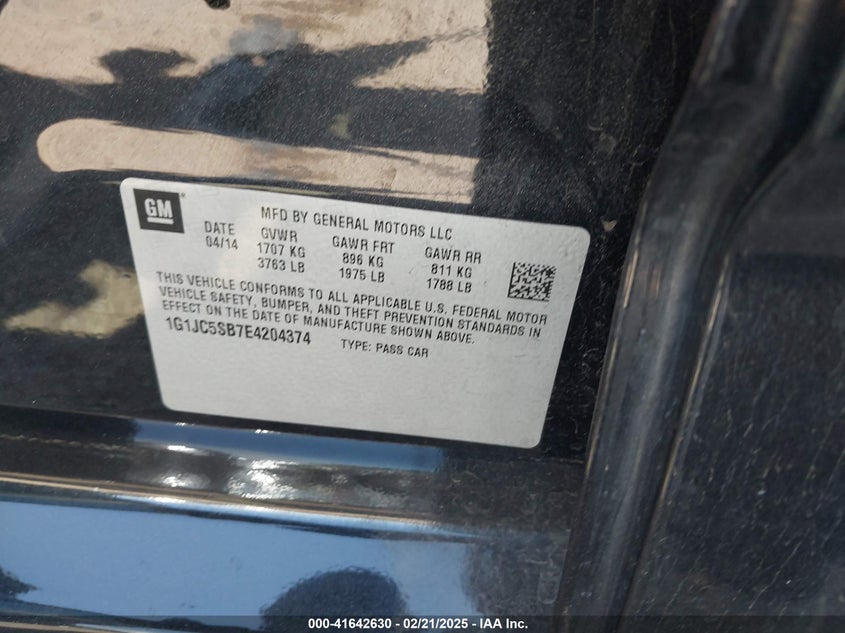 2014 CHEVROLET SONIC VIN: 1G1JC5SB7E4204374