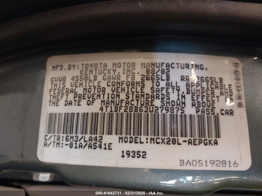 2003 Toyota Avalon Xls VIN: 4T1BF28B63U279875 Lot: 41642731