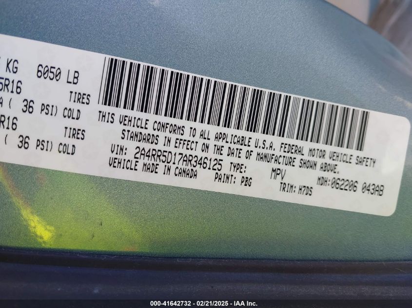 2010 Chrysler Town & Country Touring VIN: 2A4RR5D17AR346125 Lot: 41642732