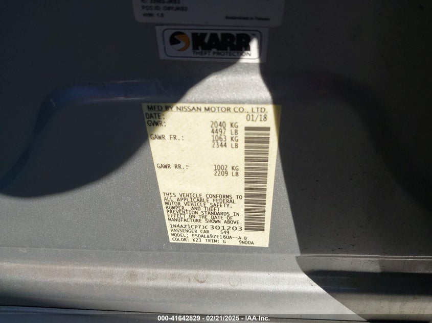 2018 NISSAN LEAF S - 1N4AZ1CP7JC301203