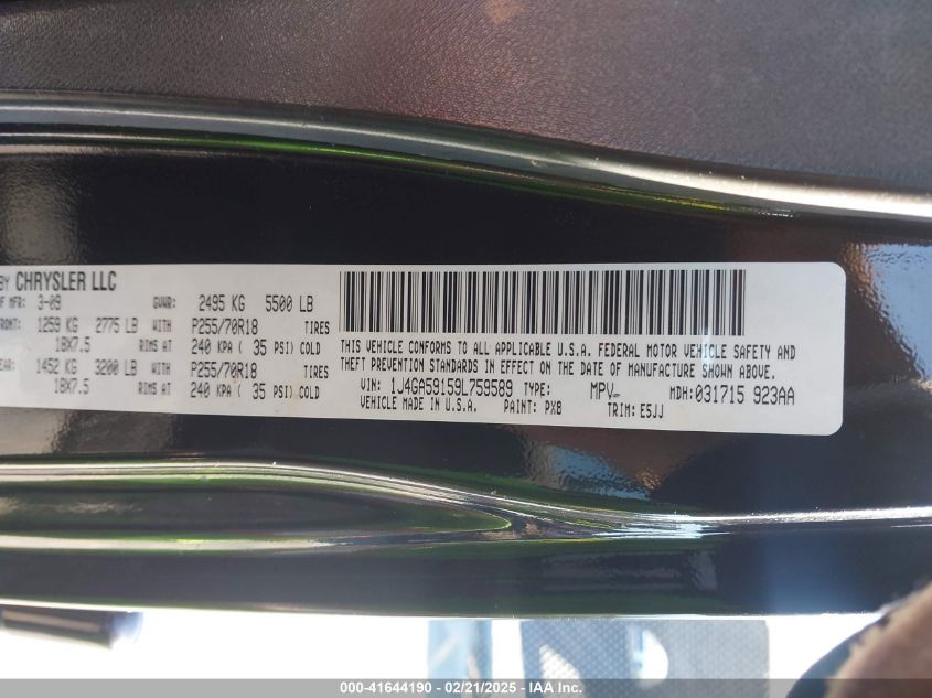 2009 Jeep Wrangler Unlimited Sahara VIN: 1J4GA59159L759589 Lot: 41644190