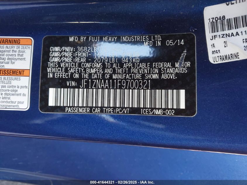 2015 Scion Fr-S VIN: JF1ZNAA11F9700321 Lot: 41644321
