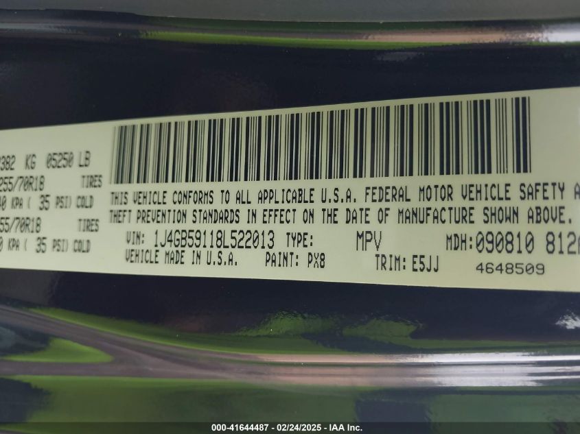 2008 Jeep Wrangler Unlimited Sahara VIN: 1J4GB59118L522013 Lot: 41644487
