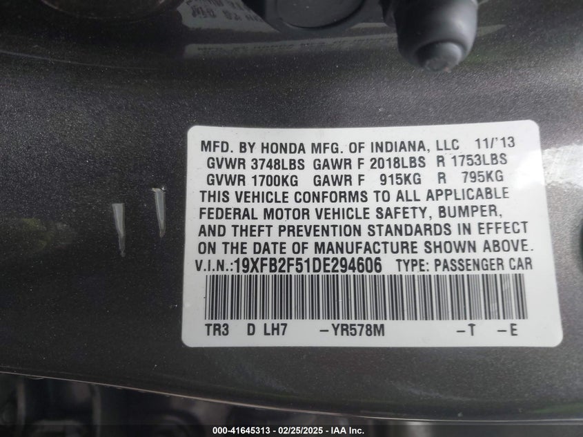 2013 HONDA CIVIC LX - 19XFB2F51DE294606