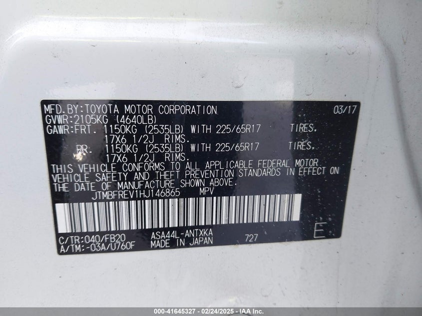 2017 TOYOTA RAV4 LE - JTMBFREV1HJ146865