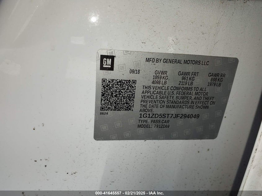 2018 CHEVROLET MALIBU VIN: 1G1ZD5ST7JF294049