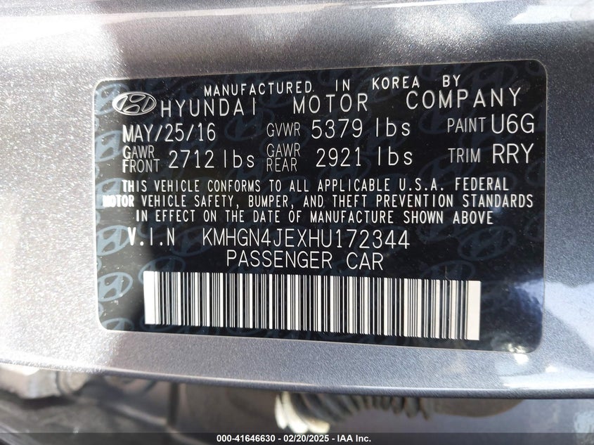 2017 GENESIS G80 VIN: KMHGN4JEXHU172344