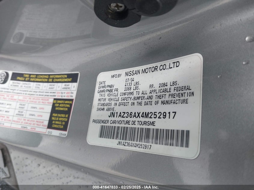 2004 Nissan 350Z Touring VIN: JN1AZ36AX4M252917 Lot: 41647833