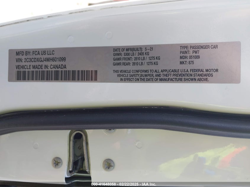 2021 DODGE CHARGER SCAT PACK RWD/SCAT PACK WIDEBODY RWD - 2C3CDXGJ4MH601099