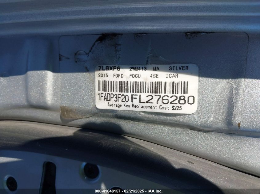 2015 Ford Focus Se VIN: 1FADP3F20FL276280 Lot: 41648157