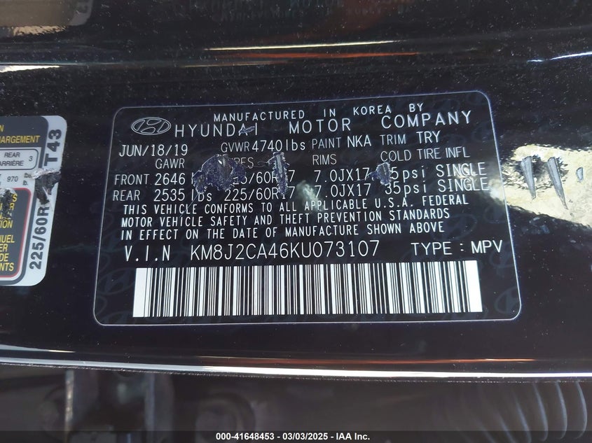 2019 HYUNDAI TUCSON SE - KM8J2CA46KU073107