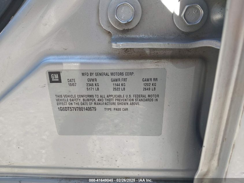 2008 Cadillac Cts Standard VIN: 1G6DT57V780140679 Lot: 41649045