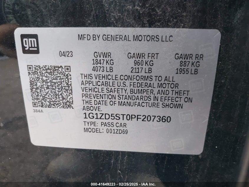 2023 CHEVROLET MALIBU VIN: 1G1ZD5ST0PF207360