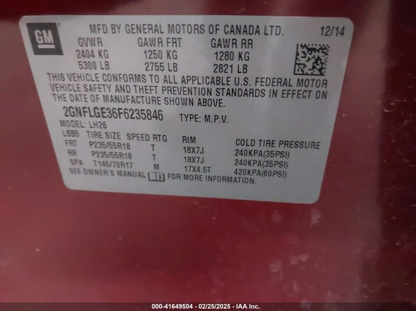 2015 CHEVROLET EQUINOX 2LT - 2GNFLGE36F6235846