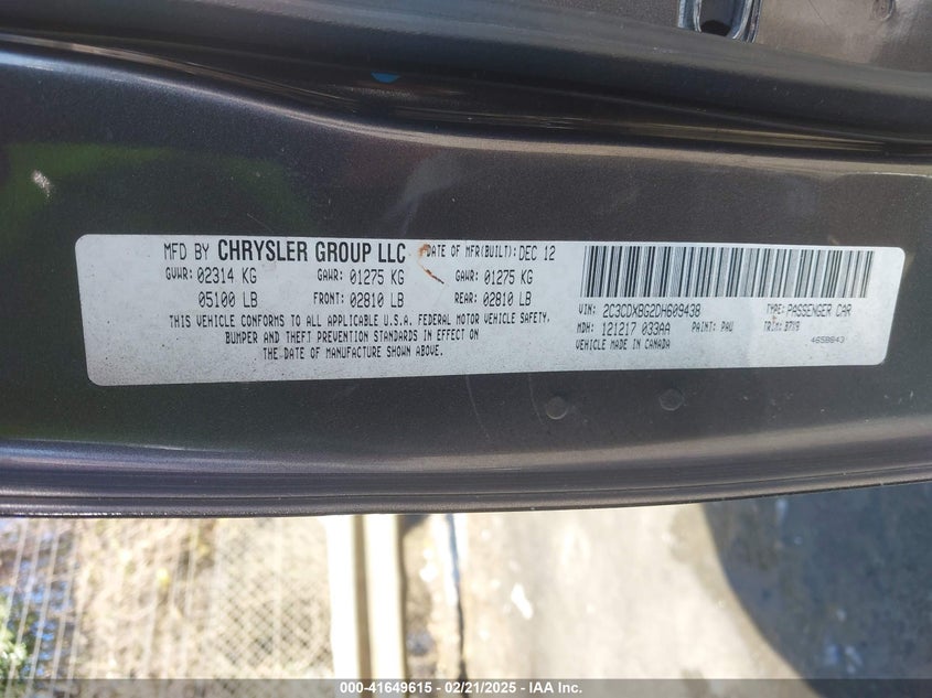 2013 Dodge Charger Se VIN: 2C3CDXBG2D60943 Lot: 41649615