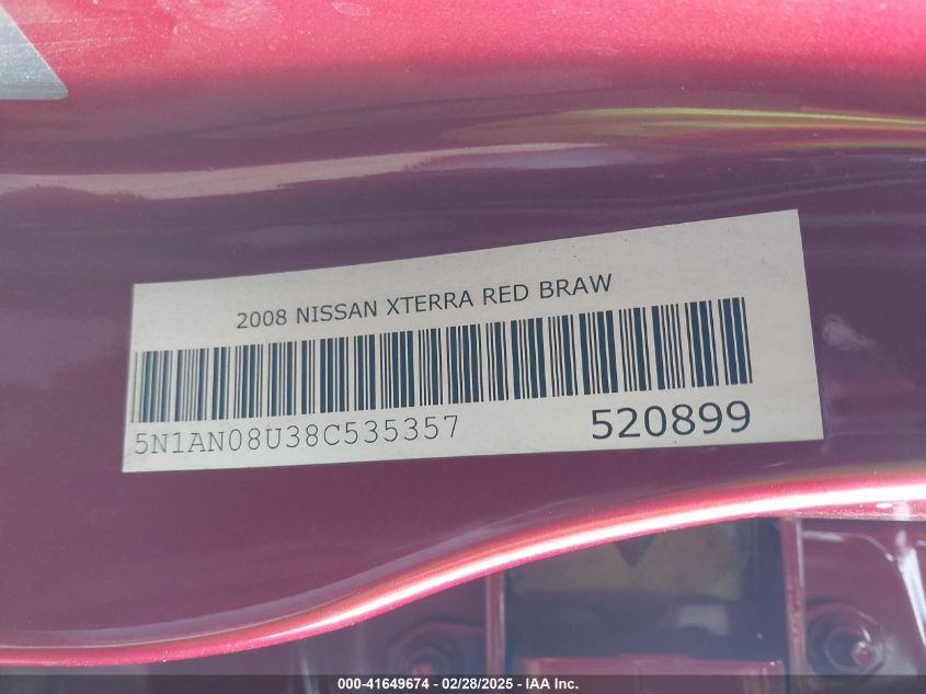 2008 Nissan Xterra S VIN: 5N1AN08U38C535357 Lot: 41649674