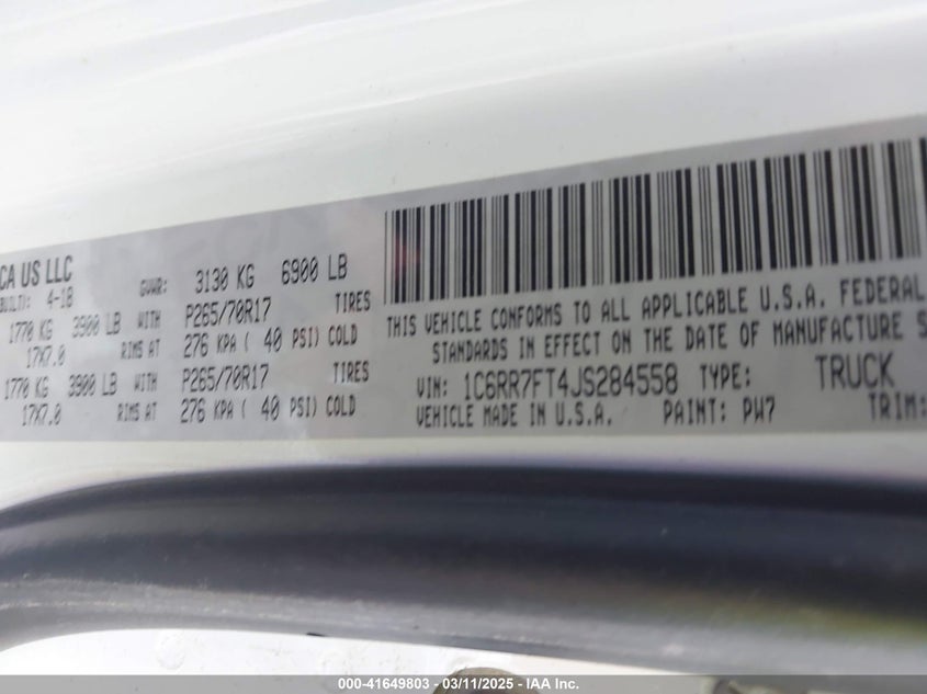 2018 Ram 1500 Express Quad Cab 4X4 6'4 Box VIN: 1C6RR7FT4JS284558 Lot: 41649803