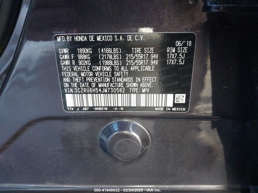 2018 HONDA HR-V EX - 3CZRU6H54JM730582